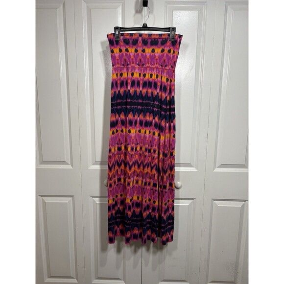 Cynthia Rowley Strapless Maxi Dress Women M Ikat Boho Festival Bright Summer Y2K - Picture 3 of 8